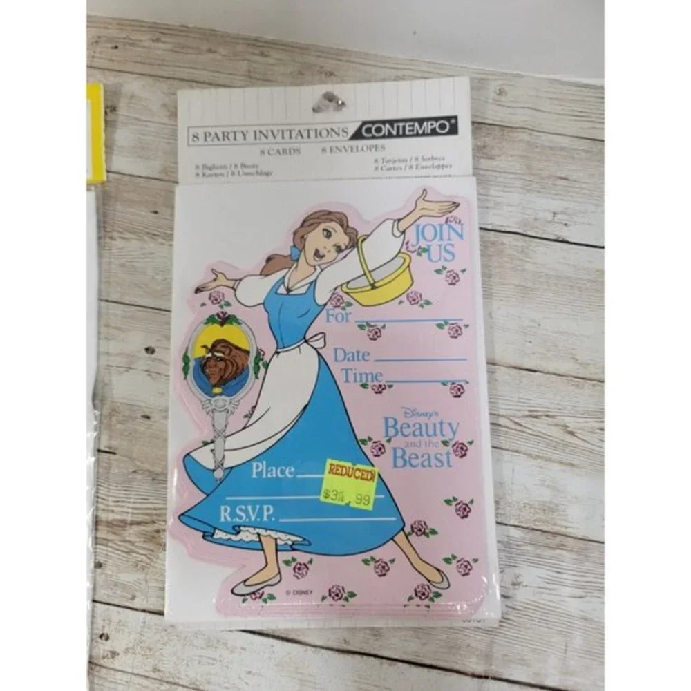 Vintage Disney Beauty The Beast 8 Count Birthday Invitations Envelopes Party Bag